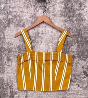 Sancia Top Small Womens Yellow Striped Square Neck Crop Tank